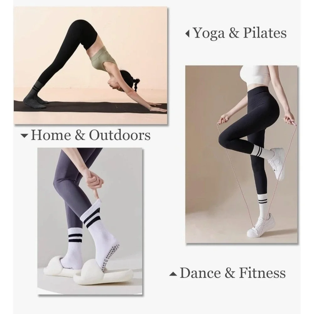 Unbranded Grip Socks Women OS Multi New 4PK Non-Slip Yoga Pilates Striped Crew
